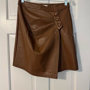 SUNCOO Paris Brown Vegan Leather Mini Skirt, Size T2/Medium